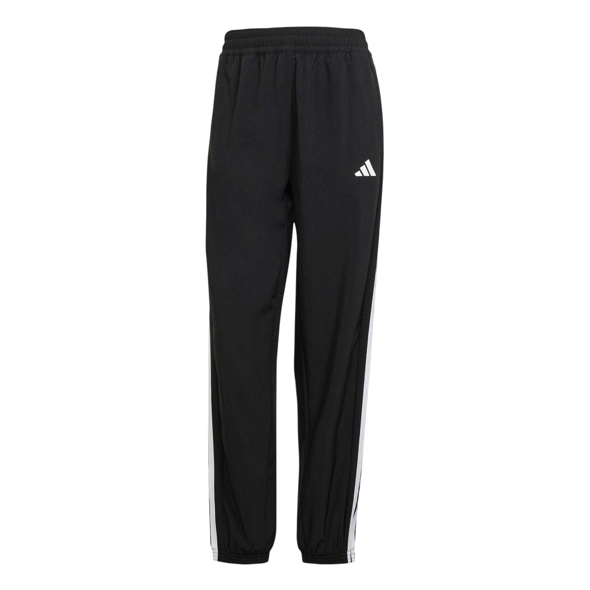 adidas Train Essentials 3-Stripes Woven Pants product flat lay on a white background