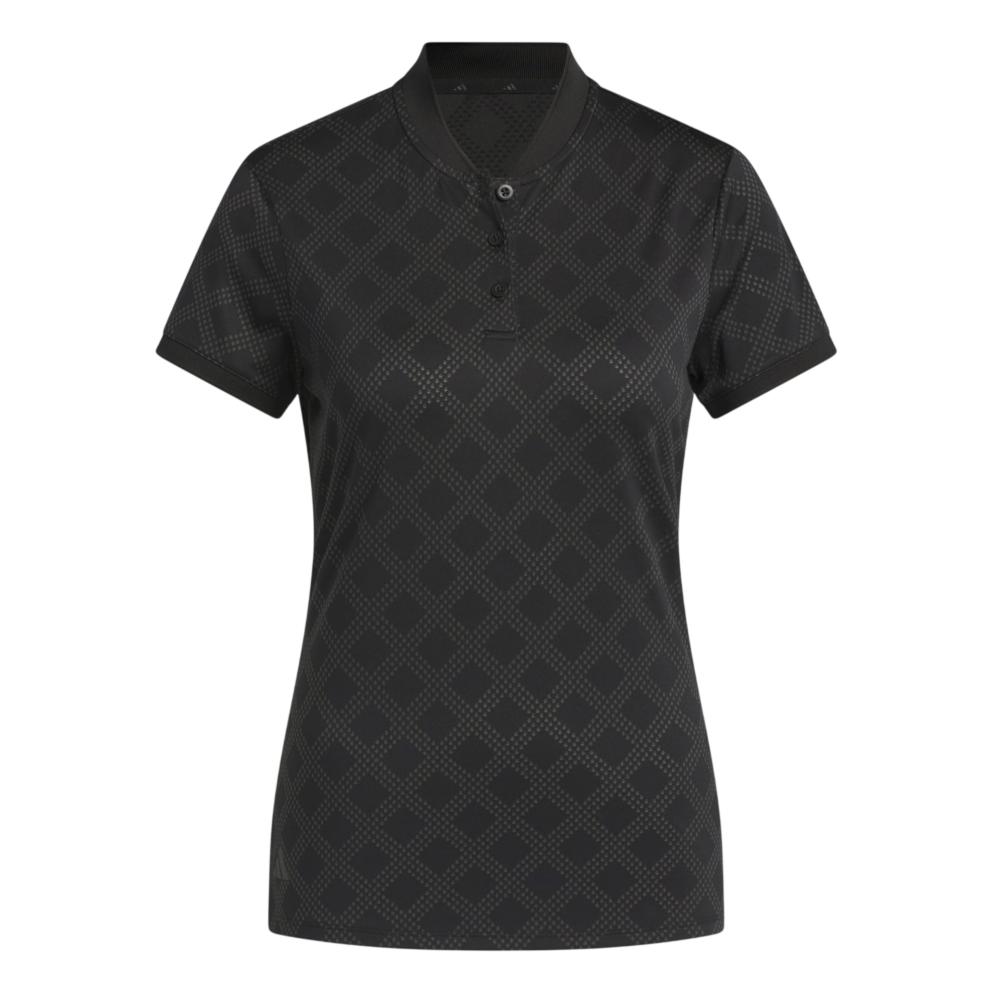 Model wearing adidas Ultimate365 Jacquard Short Sleeve Polo Shirt in black