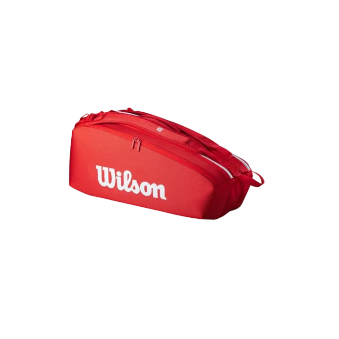 Red Wilson tennis bag on a white background
