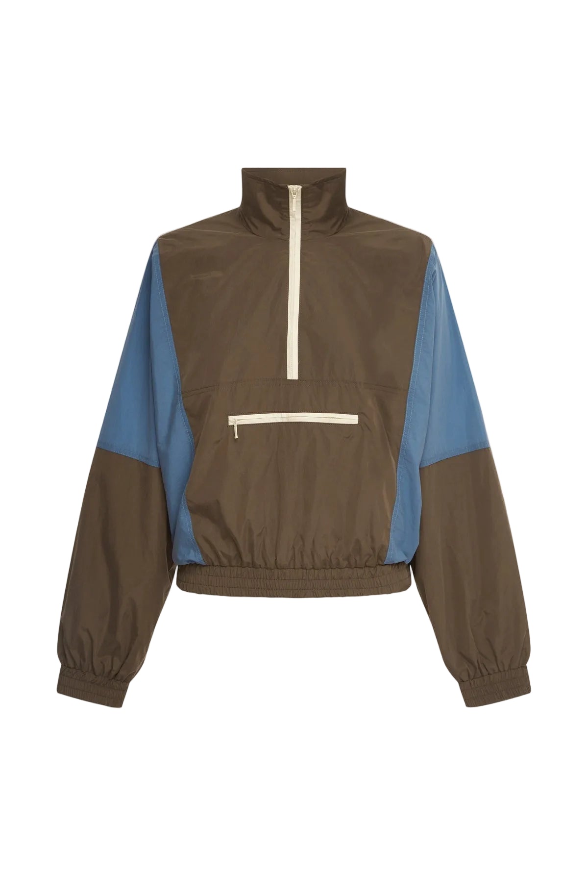Brown Bright Blue 9da956af-52bb-4dc7-9c52-78580f571a9d cropped windbreaker jacket, front view on white background