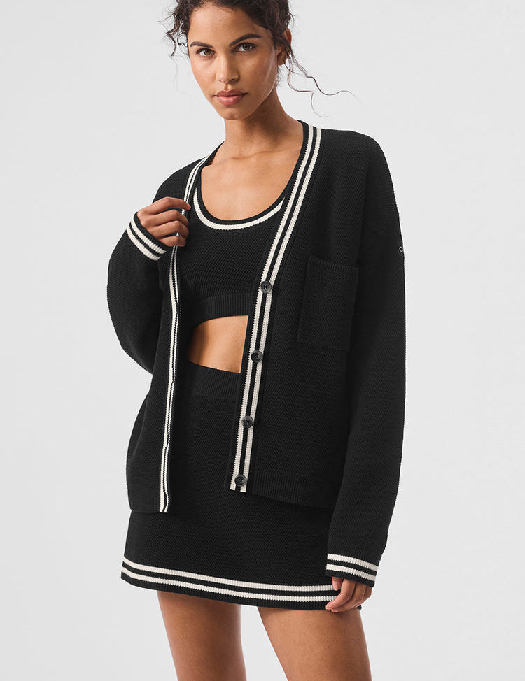 Espresso Brown sweater knit cardigan with open front, front view on white background