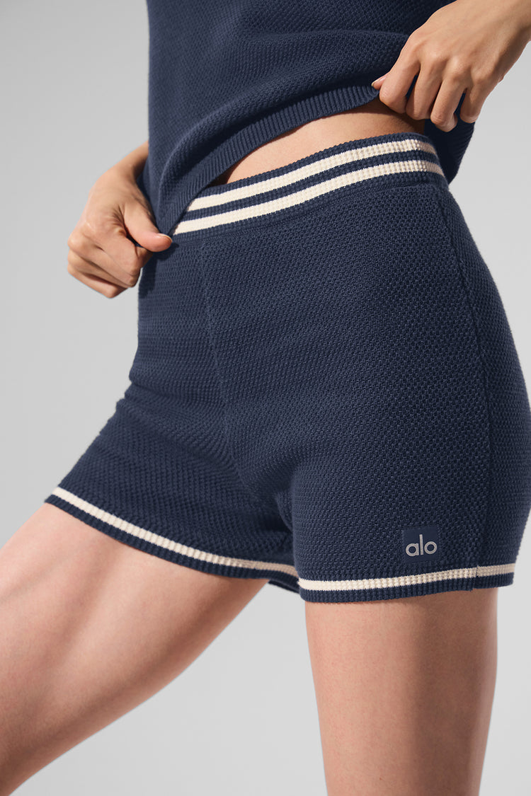Soft Pink sweater knit hot shorts, front view on white background