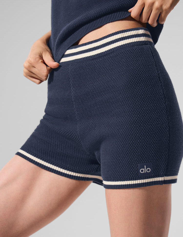 Soft Pink sweater knit hot shorts, front view on white background