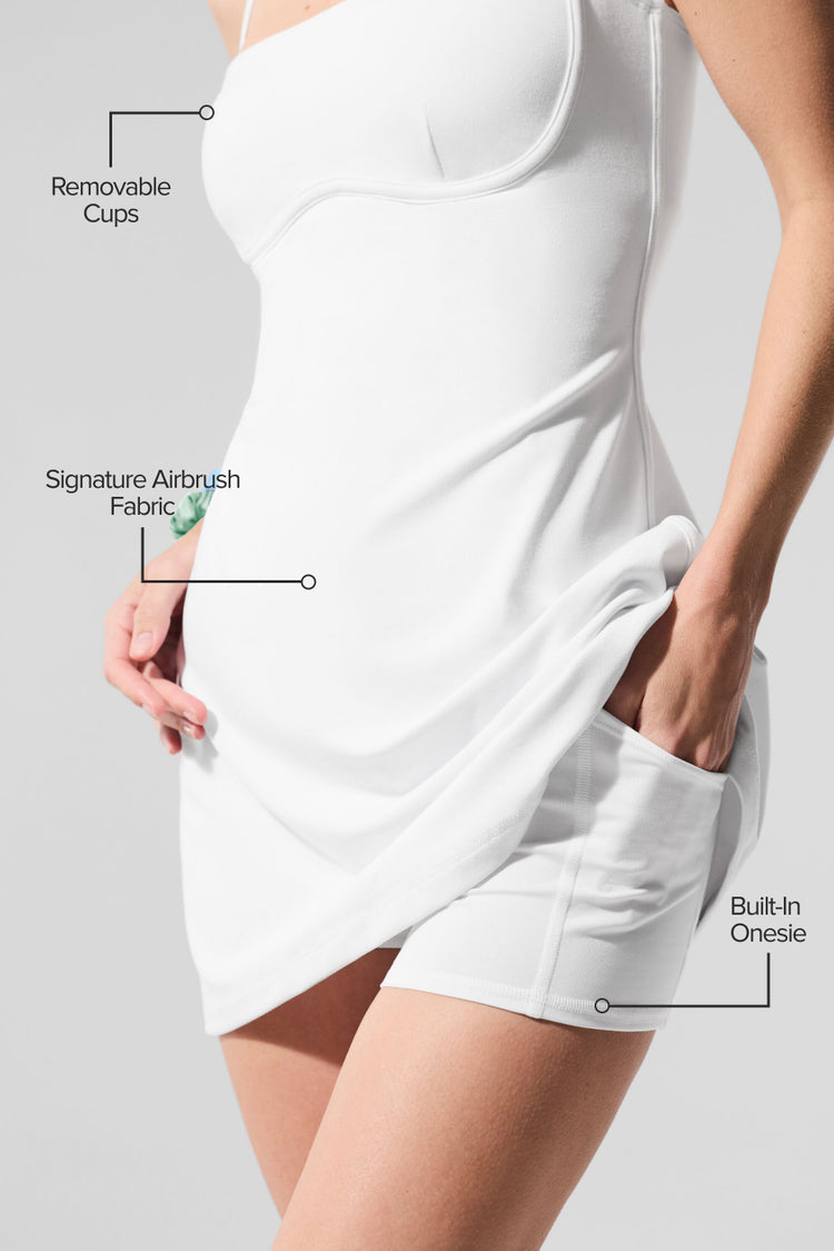 Model wearing Alo Yoga Airbrush Streamlined Dress