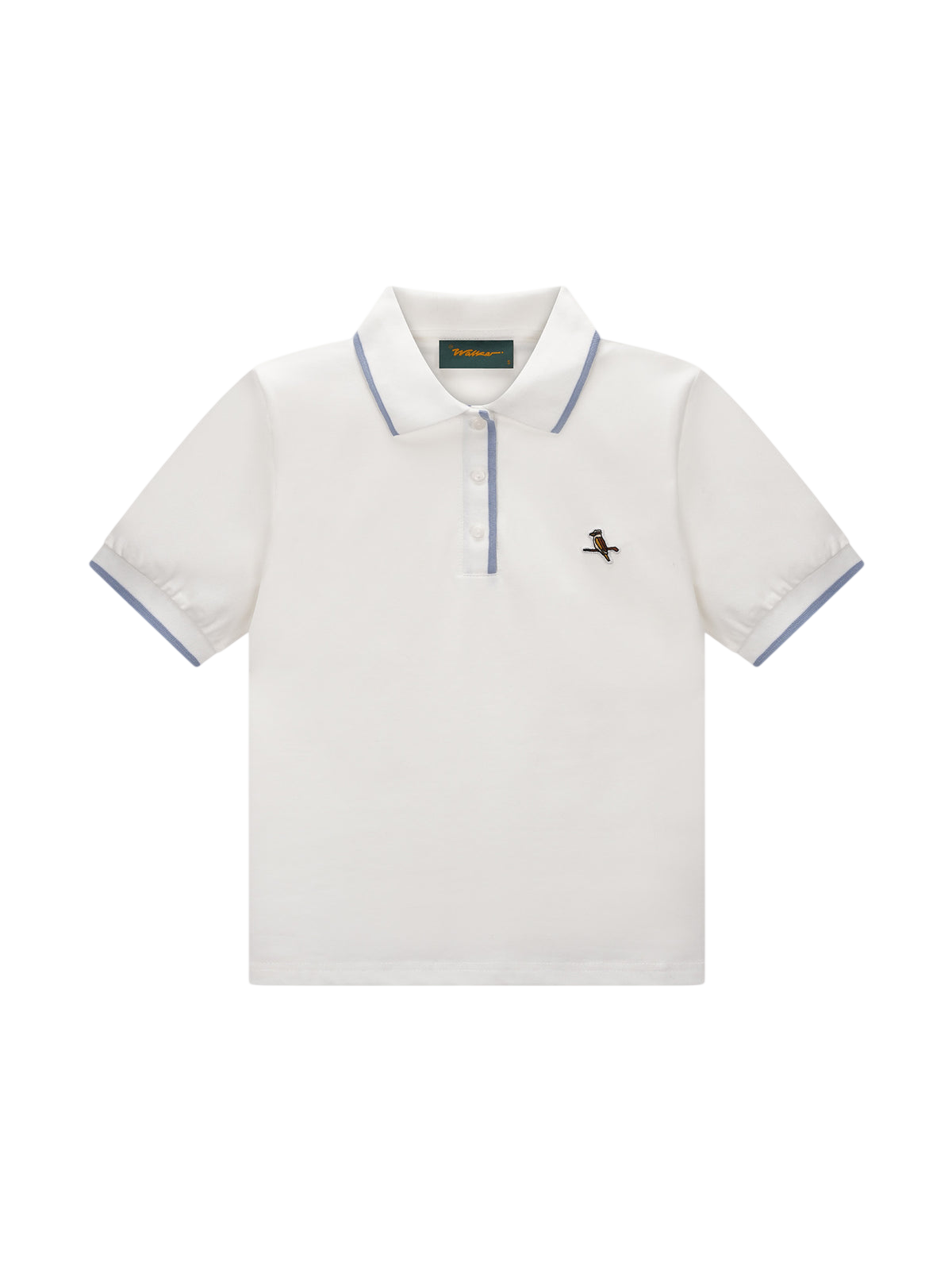 Model wearing Walker Golf Things Kooka Polo in White and Powder