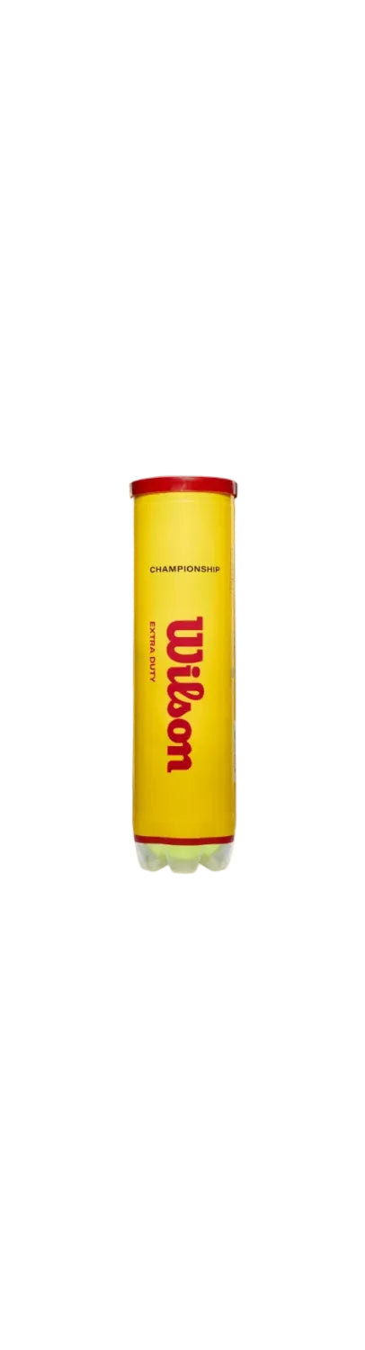 Yellow tennis ball canister with red lid and Wilson branding