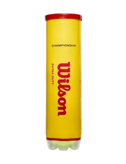 Yellow tennis ball canister with red lid and Wilson branding
