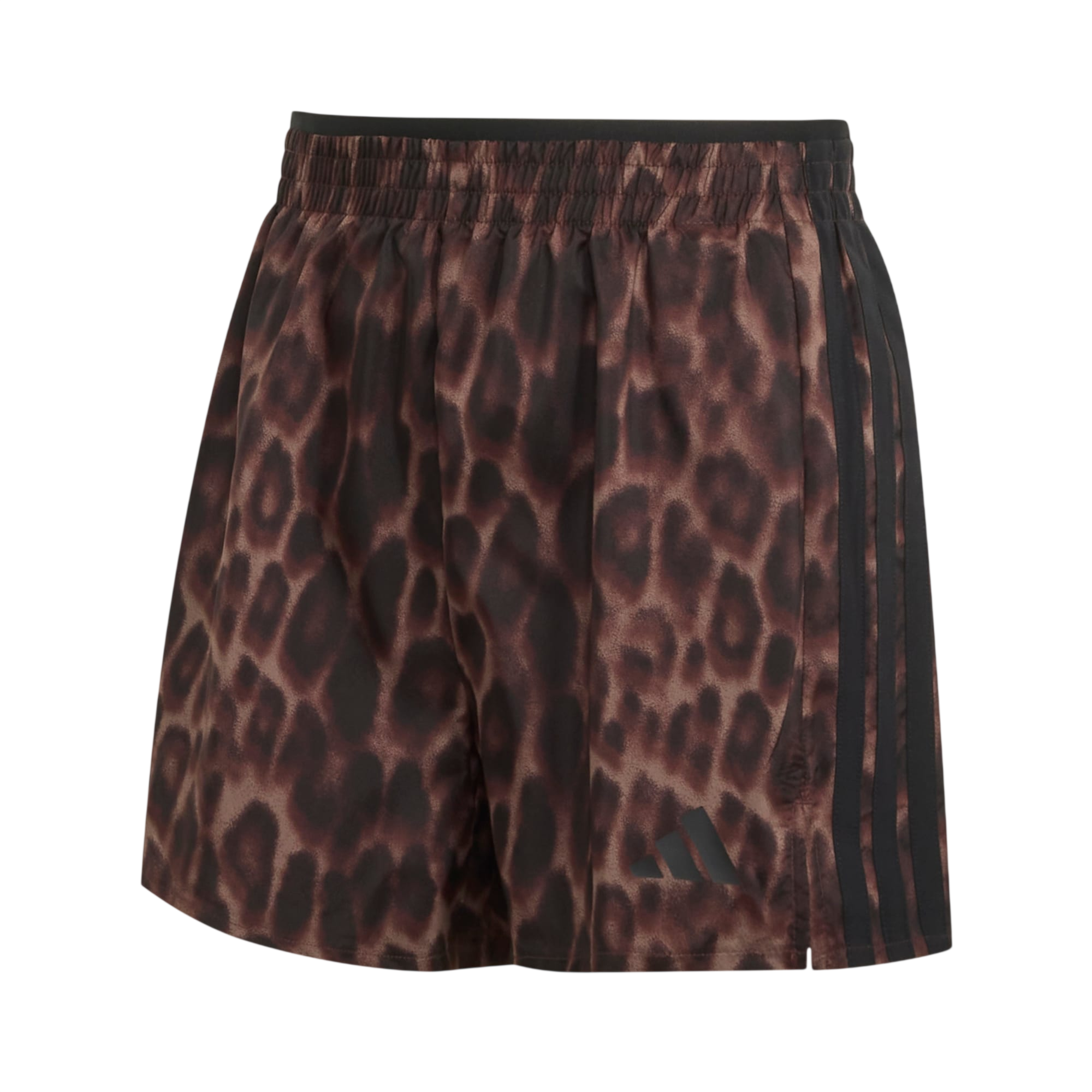 adidas Workout Essentials Leopard Woven Shorts product flat lay on a white background