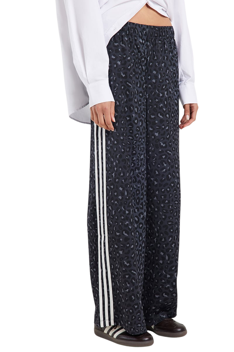 Model wearing adidas Wide Leg Satin Pants
