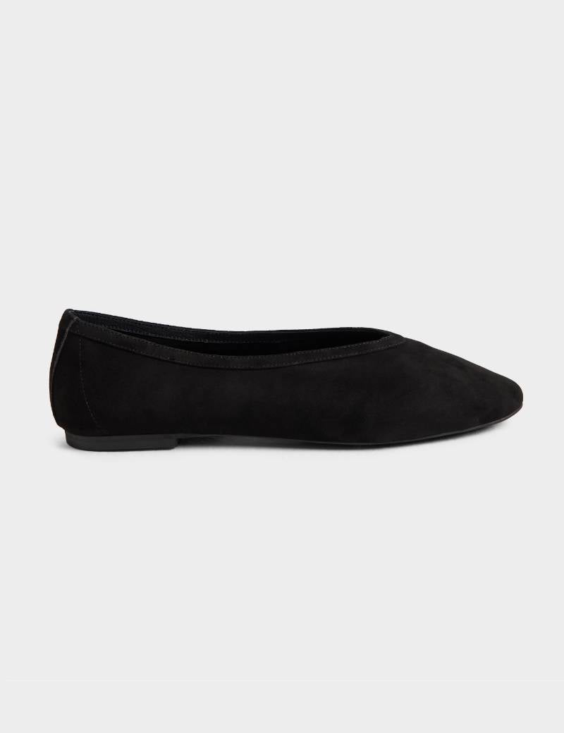 ODE Mia Suede Ballet Flat in black on a white background