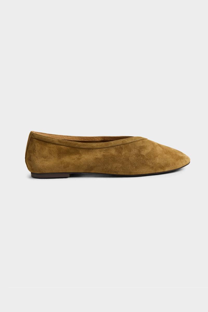 ODE Mia Suede Ballet Flat in brown on a white background