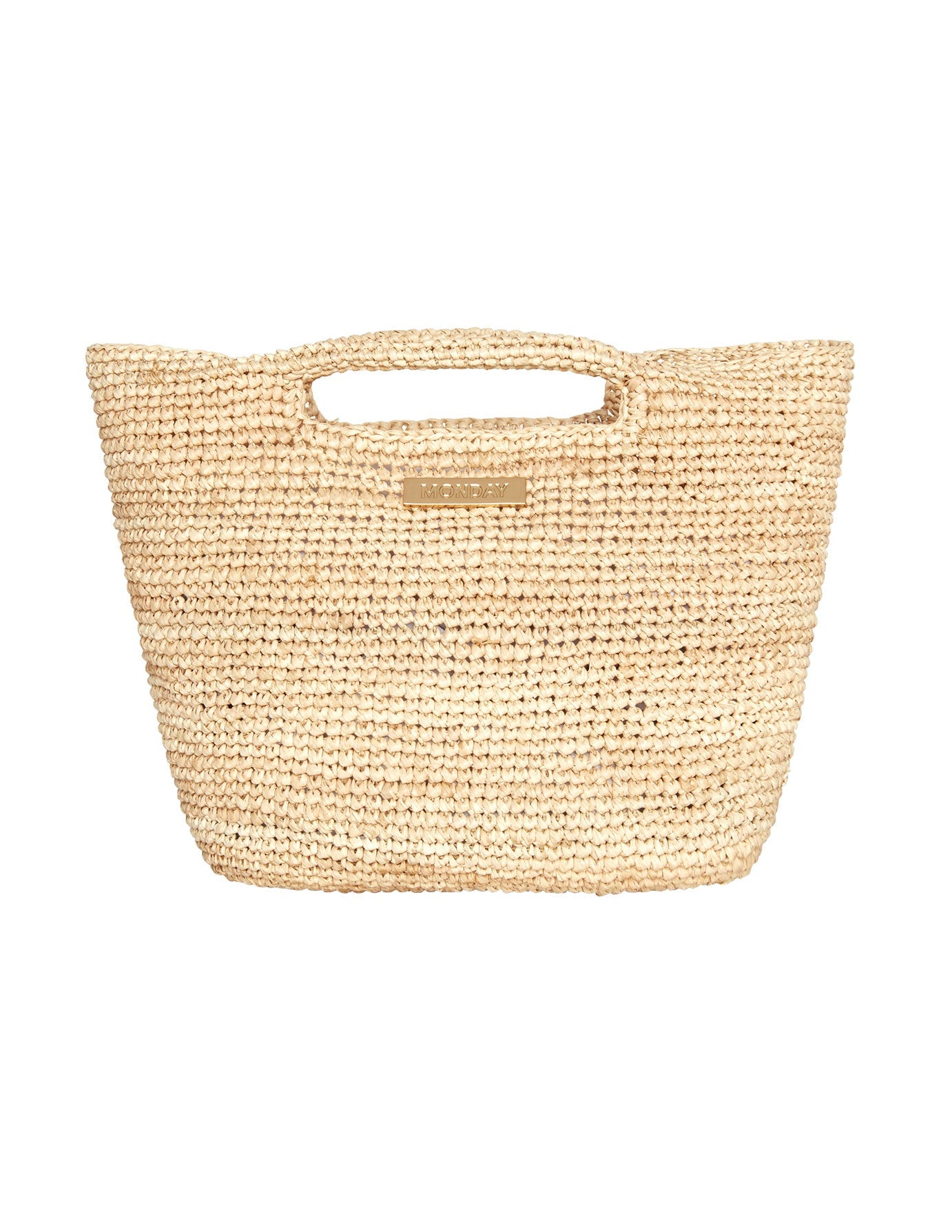Woven straw bag on a white background