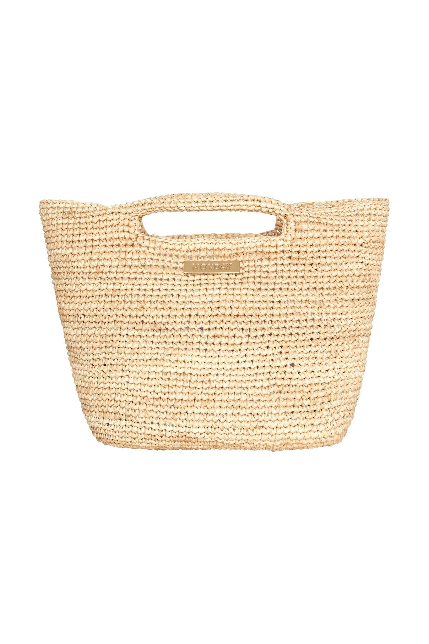 Woven straw bag on a white background
