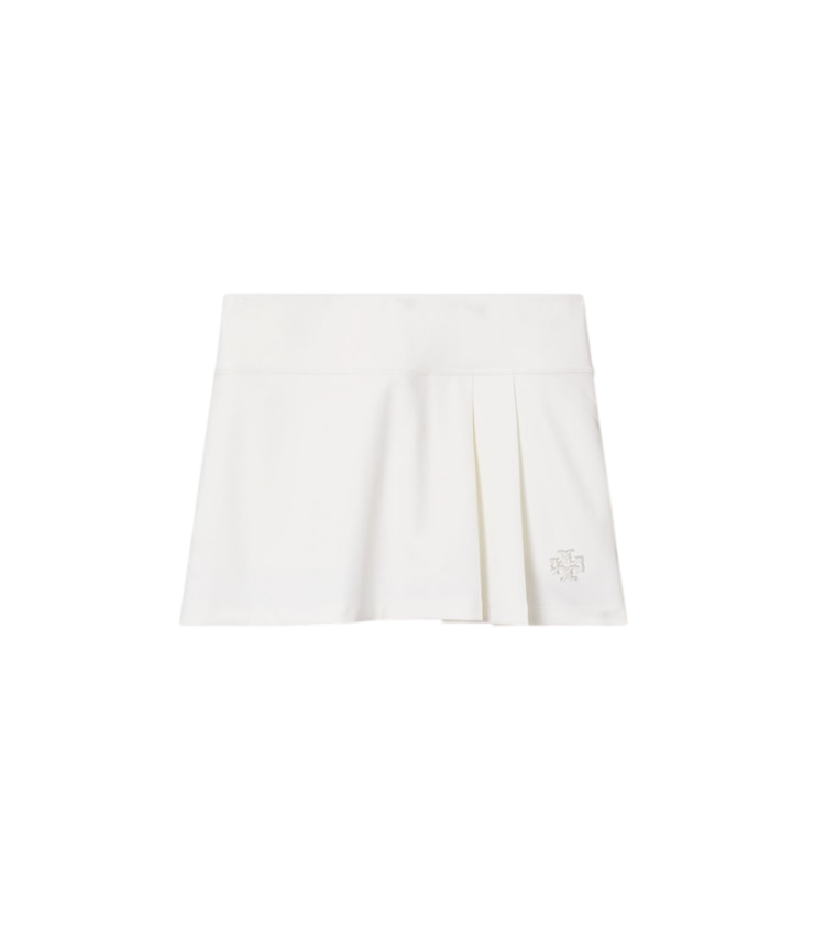 White pleated tennis skirt, front view on white background