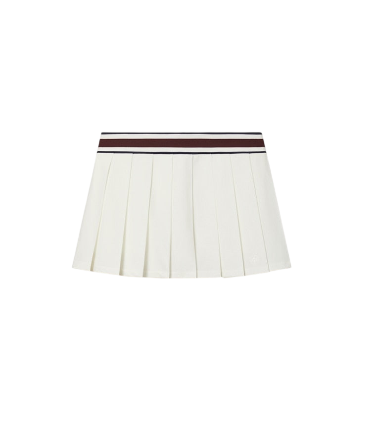 White pleated tennis skirt, front view on white background