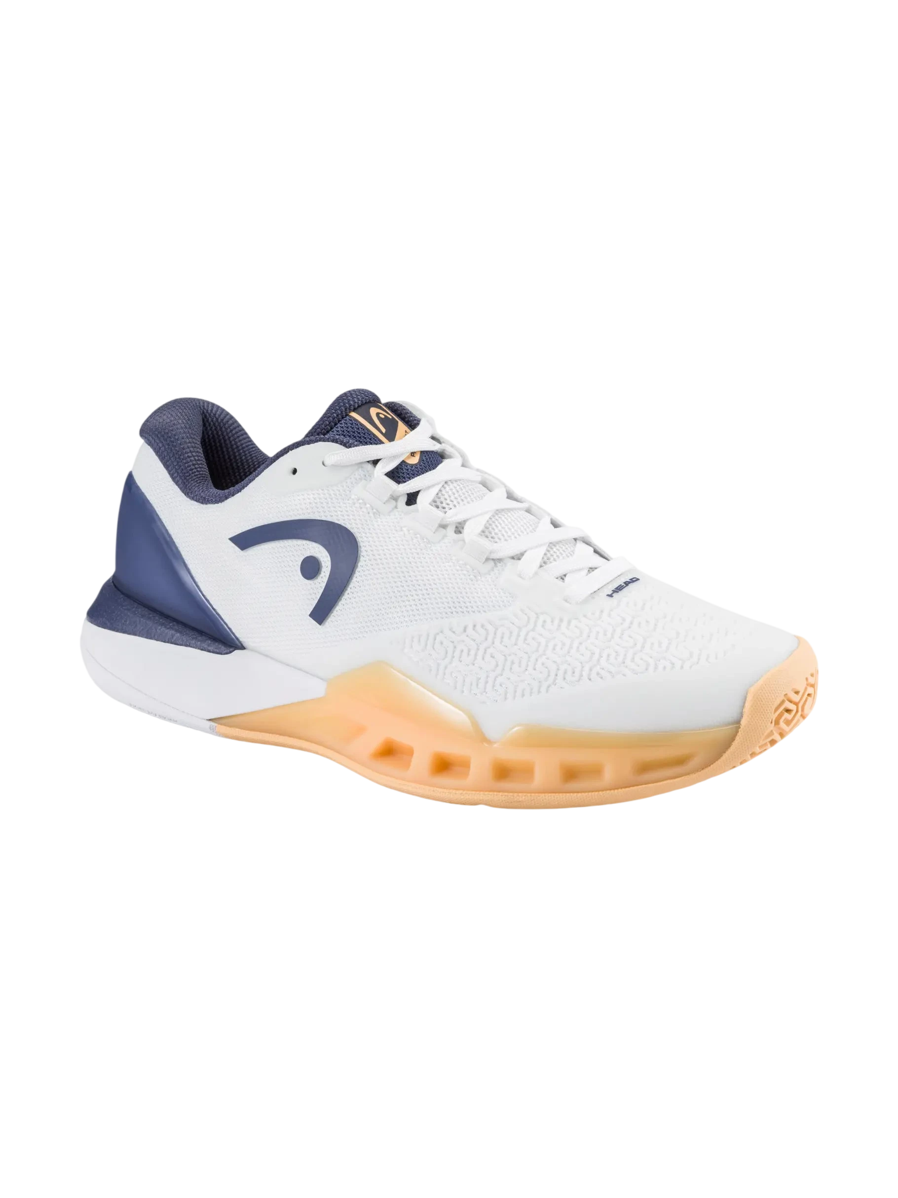 White And Apricot revolt pro 5.0 tennis shoe, front view on white background