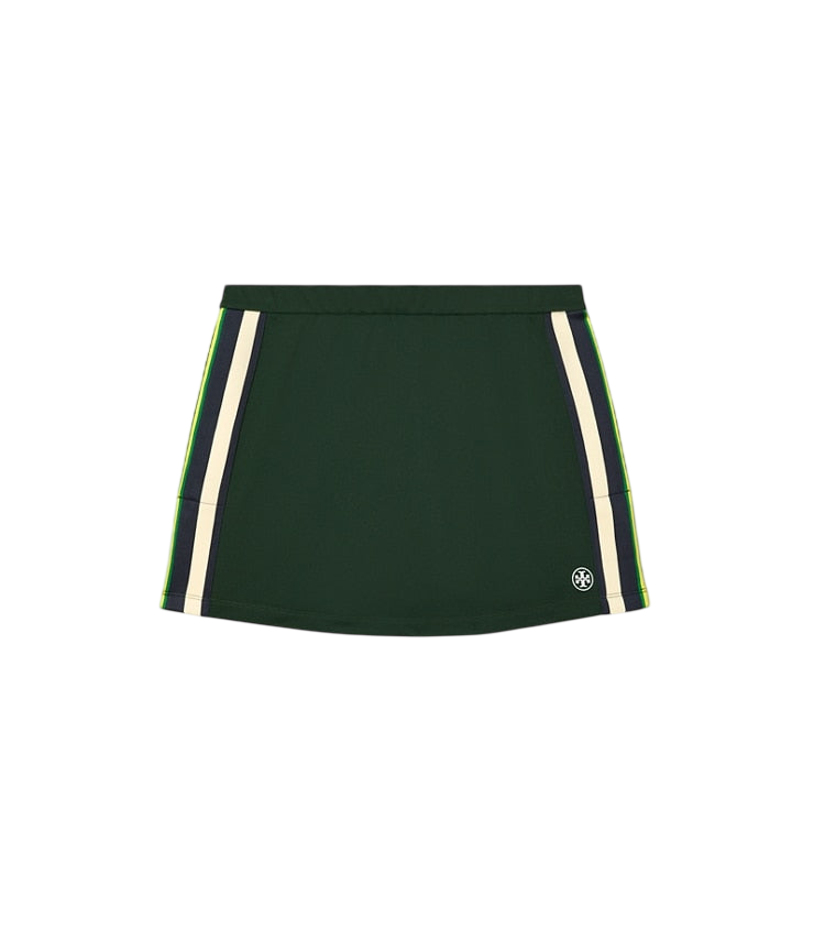 White tech pique tennis skirt, front view on white background
