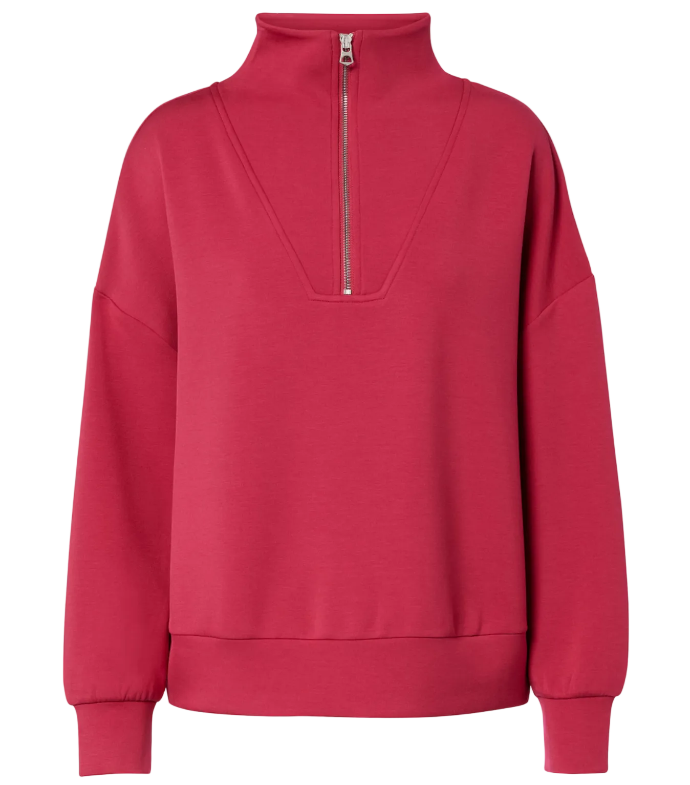 Red sweatshirt with a quarter zip on a white background
