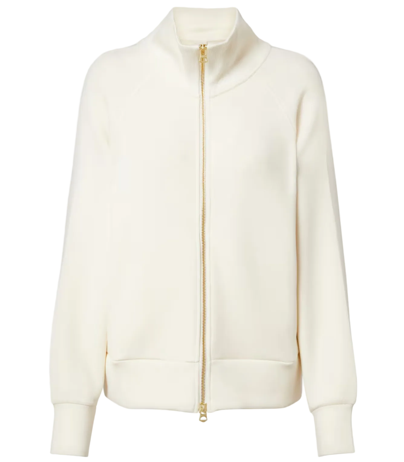 White zip-up jacket on a light gray background
