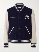 Yankees Leather-Trimmed Embroidered Wool-Felt Bomber