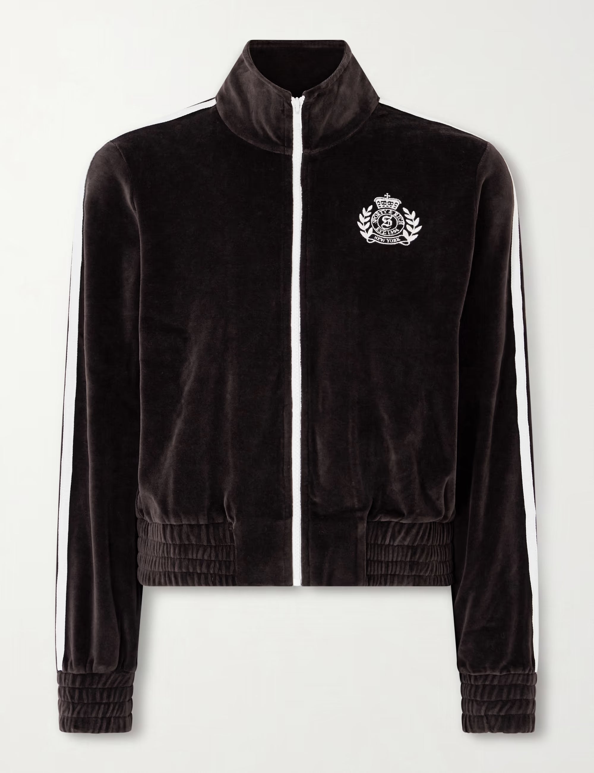 Brown tracksuit jacket with a logo on a white background
