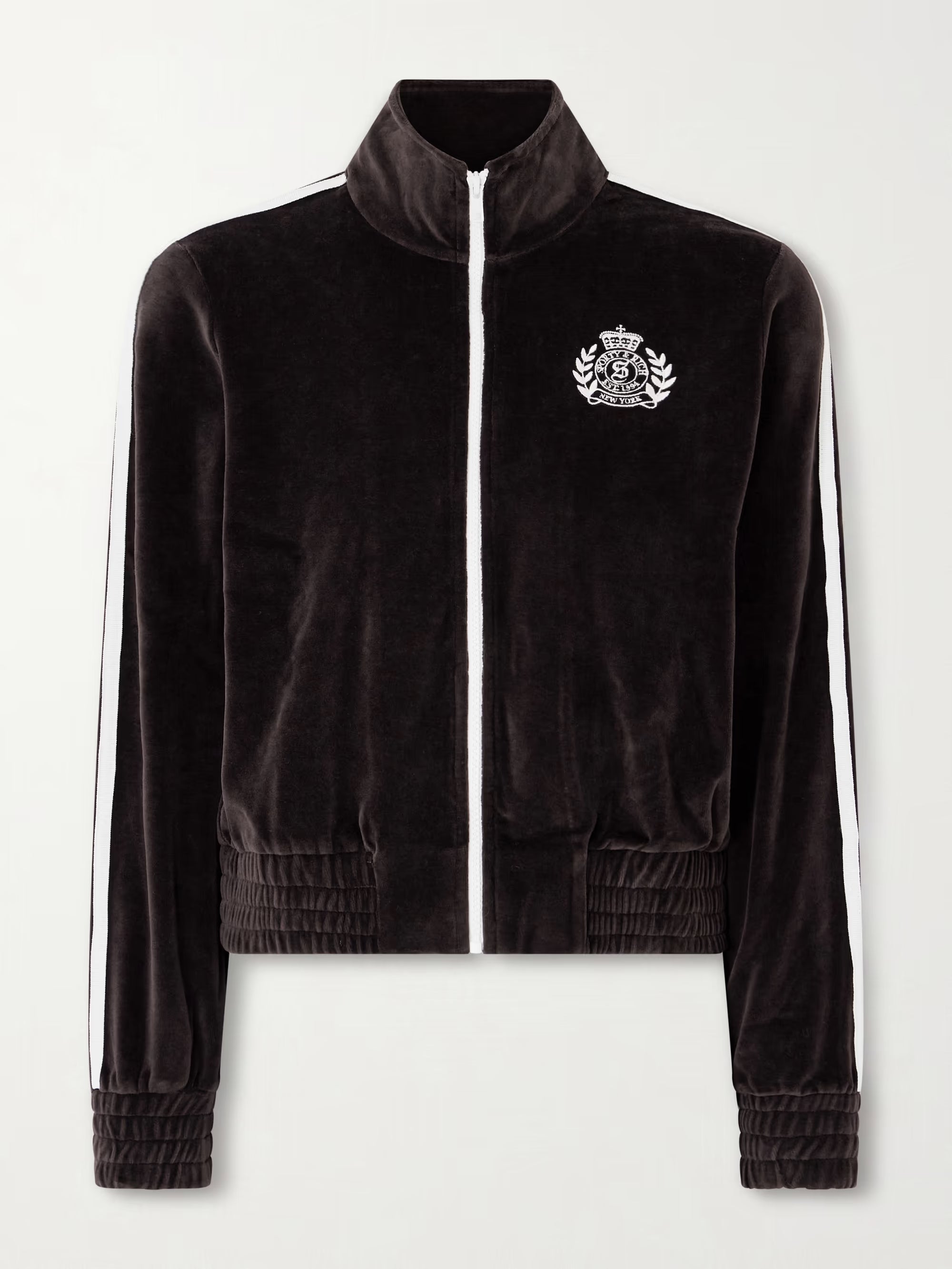 Brown tracksuit jacket with a logo on a white background