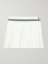 Abigail Pleated Embroidered Striped Crepe Mini Skirt