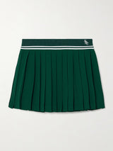 Abigail Pleated Embroidered Striped Crepe Mini Skirt