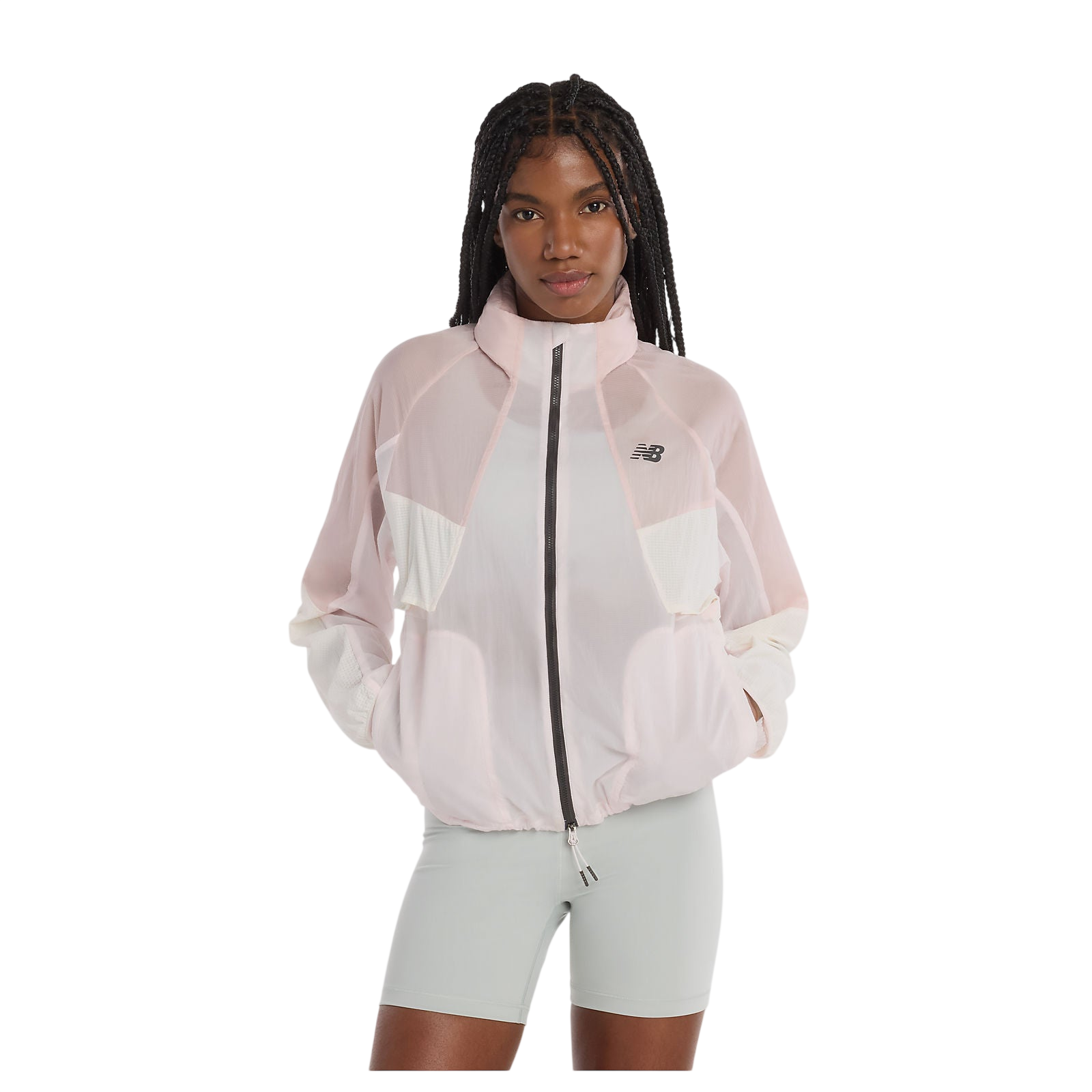 New Balance Gabby Thomas RC Jacket in white on a white background