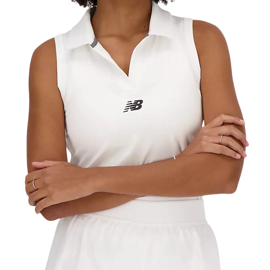 New Balance Collared Tournament Tank in white on a white background